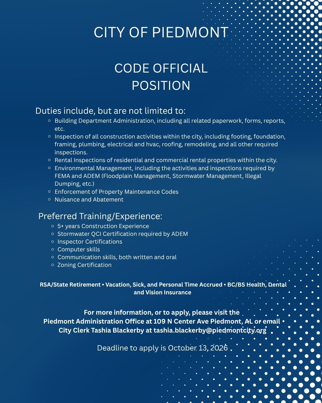 Code Enforcement job announcement